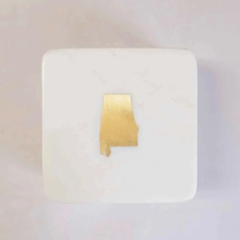 Gold Alabama State Marble Set of 4 Drink Coasters